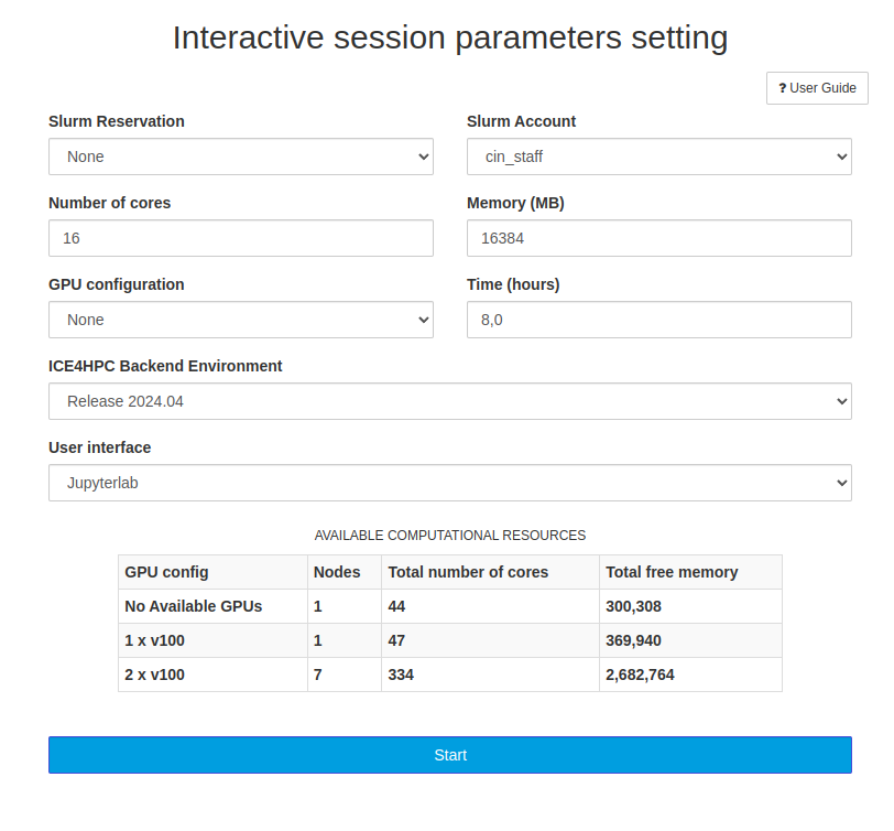 Form to submit resources requests on the cluster